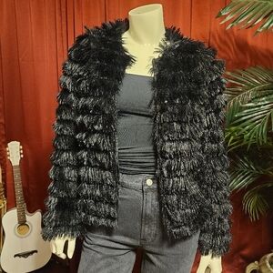 Blue Blush Black Eyelash Fringe Jacket Women's Size Small